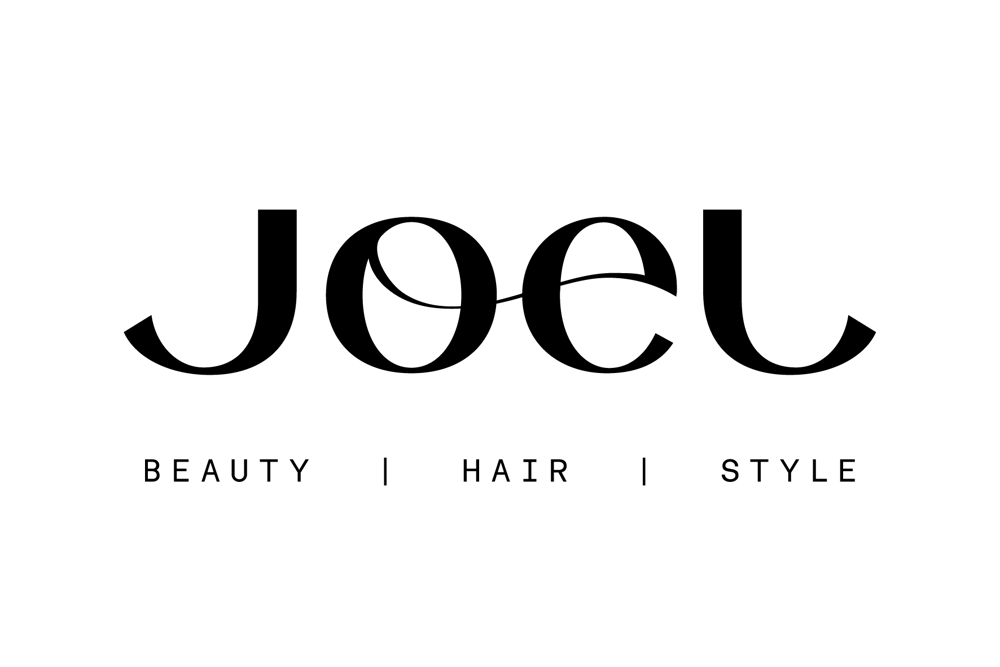 JOEL Logo in Schwarz auf dunkelgrünem Hintergrund, darunter "BEAUTY | HAIR | STYLE" in Großbuchstaben.