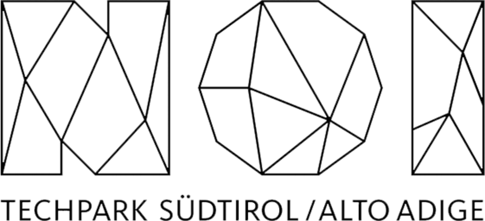 Logo des Techpark Südtirol/Alto Adige mit stilisierter Buchstaben M, O, I aus Linien.