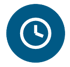 Weißes Uhr-Symbol auf einem blauen kreisförmigen Hintergrund.