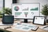 Marketing-Dashboard auf Monitor, Laptop, Tablet und Smartphone mit Diagrammen, Graphen und Datenanalysen auf dem Schreibtisch.