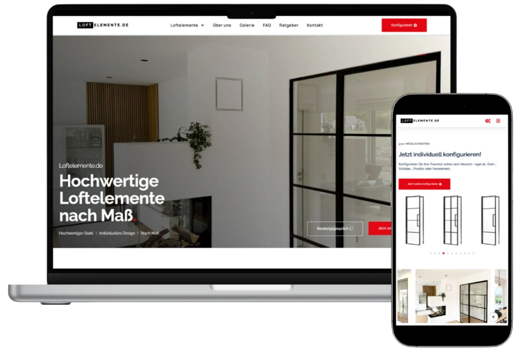Website-Mockup Loftelemente