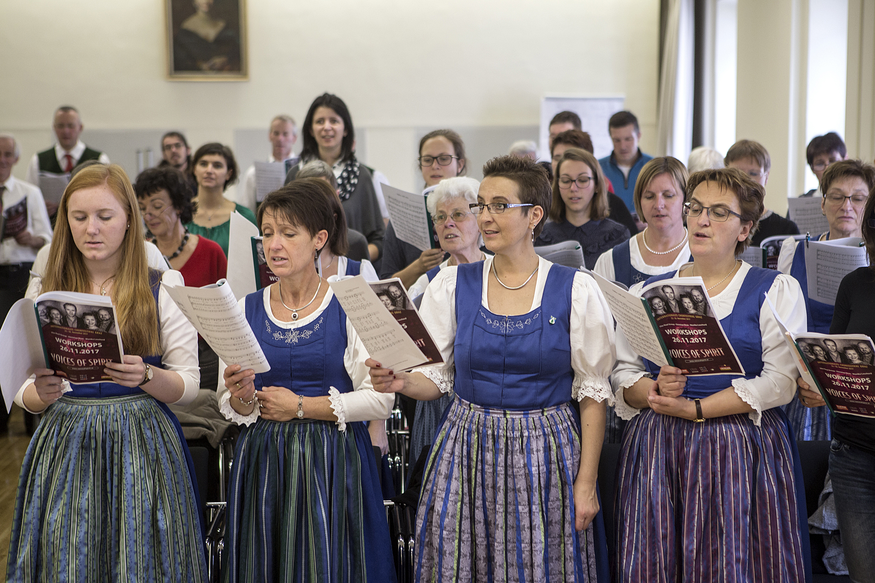 Composer Christian Dreo teaching his workshop at the Reiterkaserne, Voices of Spirit 2017, Graz