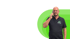 Ein Mann mit Glatze telefoniert vor einem grünen Grafik-Hintergrund und trägt ein T-Shirt mit dem Logo von Green-Logistics.