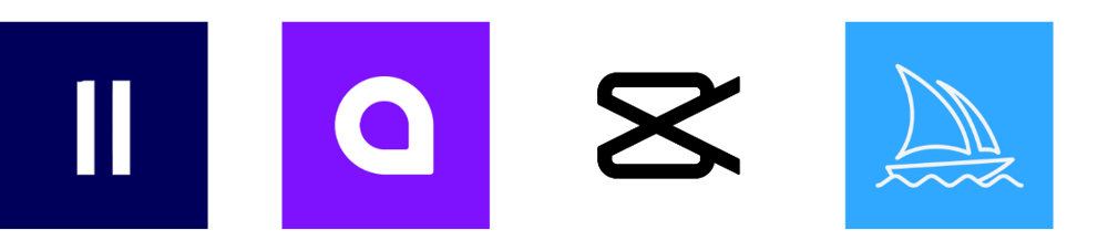 Vier quadratische Symbole: Pause, ein kleines 'a', ein abstraktes Symbol und ein Segelboot.