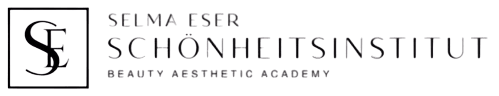 Logo von Selma Eser Schönheitsinstitut Beauty Aesthetic Academy mit SE-Initialen auf schwarzem Hintergrund.
