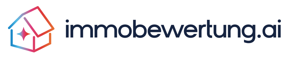 Logo von immobewertung.ai mit einem farbenfrohen Haus-Icon auf schwarzem Hintergrund.