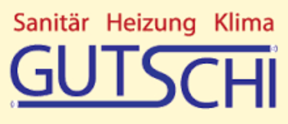 Logo mit dem Text "Sanitär Heizung Klima" in Rot und darunter "GUTSCHI" in Blau.