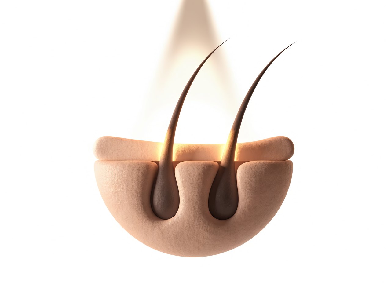 Illustration: Lichtimpuls trifft das dunkle Pigment im Haar