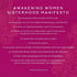 Manifest der Awakening Women Sisterhood auf magenta Hintergrund mit floralen Mustern.