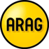 Gelber Kreis mit schwarzem ARAG-Schriftzug.