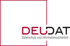 DEUDAT Datenschutz und Informationssicherheit Logo mit rotem Rahmen auf grünem Hintergrund.