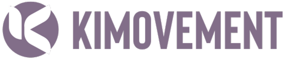 Lila KIMOVEMENT Logo mit weißem "k"-Symbol in einem Kreis.