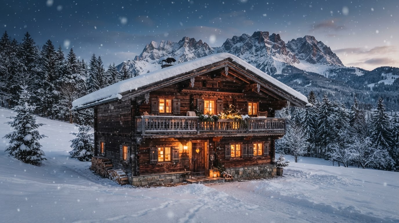 verschneiter, alpiner Wohntraum