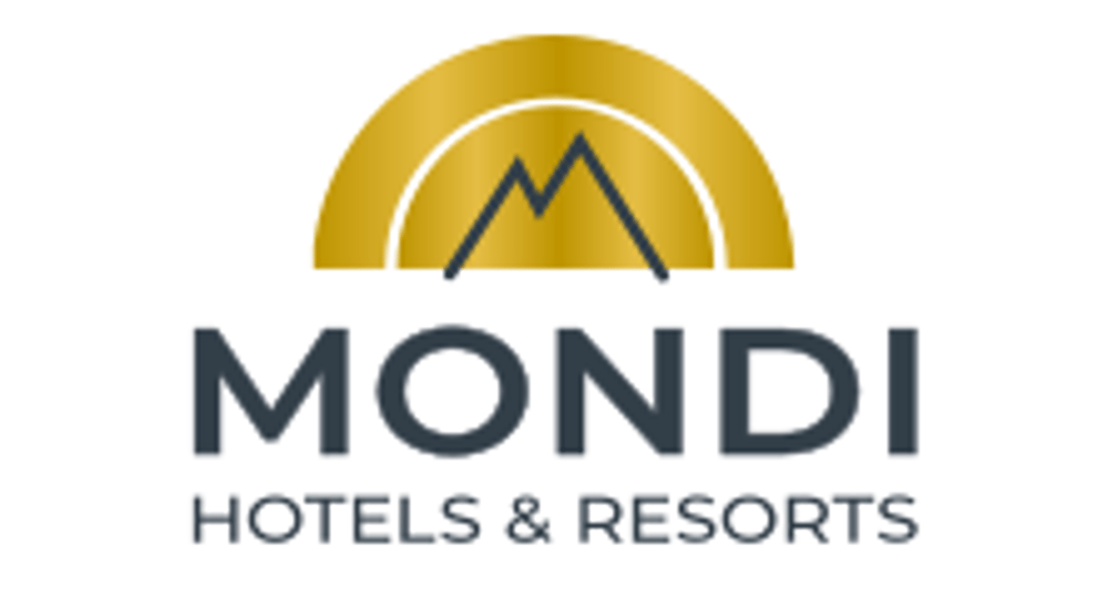 Mondi Hotels & Resorts Logo mit goldenem Halbkreis und M-förmigem Bergsymbol.