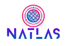 NATLAS Logo mit globalem Netzwerk-Symbol in pink und blau - Technologie Platform.