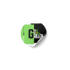 Webdesign TN Production -Runder Aufkleber mit „GO GREEN“, einer Glühbirne und einem Pflanzen-Topf, schwarz-grün geteilt.