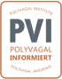 Logo des Polyvagal Institute mit Text PVI Polyvagal Informiert Polyvagal Akademie in einem braunen Rahmen.