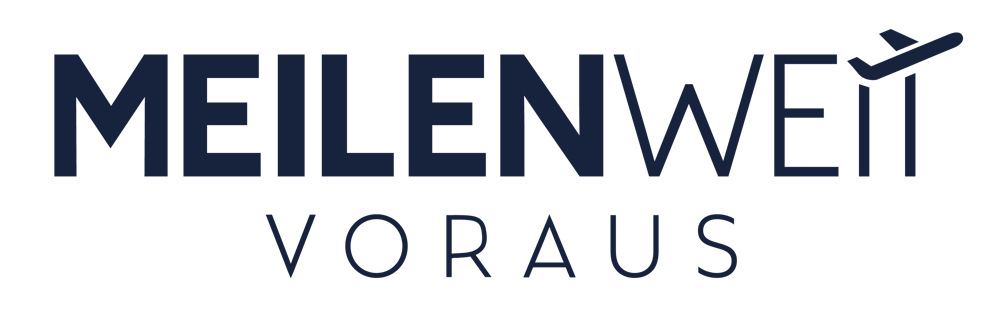 MEILENWEIT VORAUS Logo mit einem Flugzeugsymbol über dem "I" im Wort "WEIT".