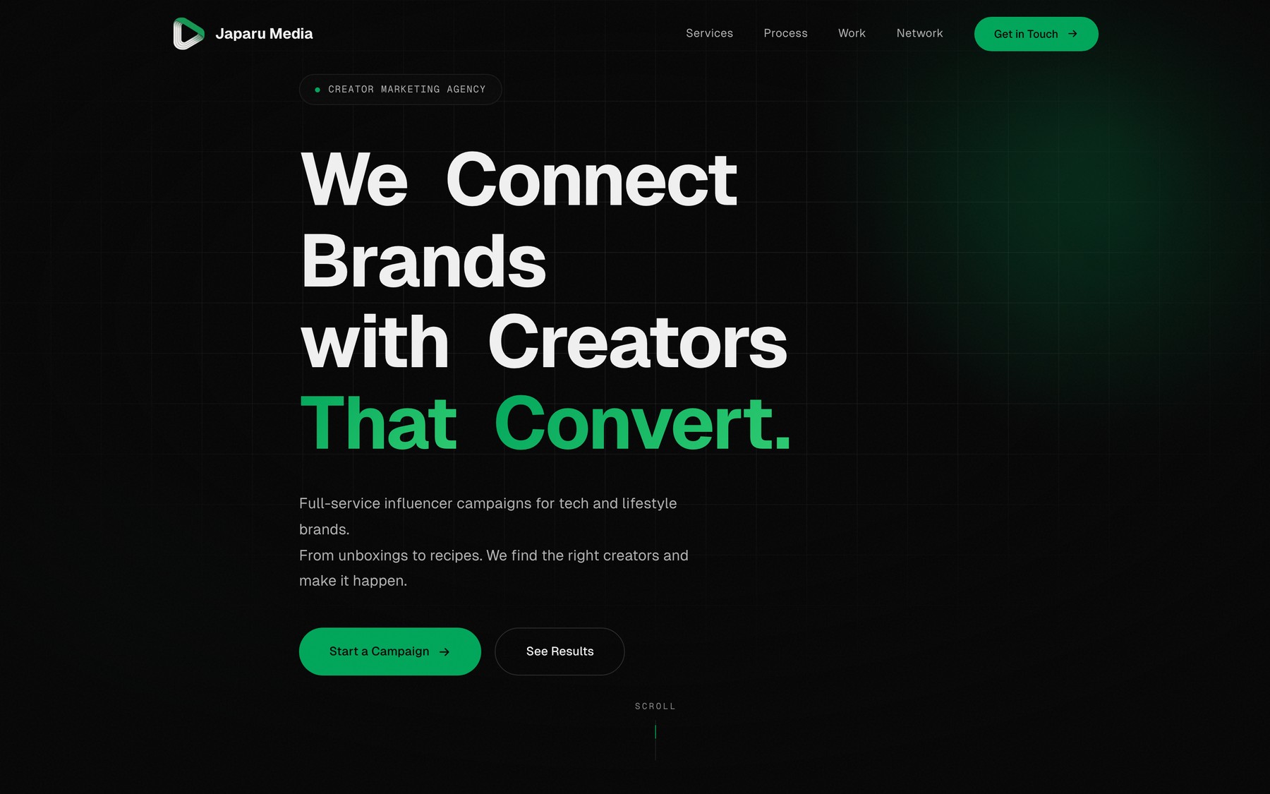 Startseite Japaru Media mit Creator-Globus