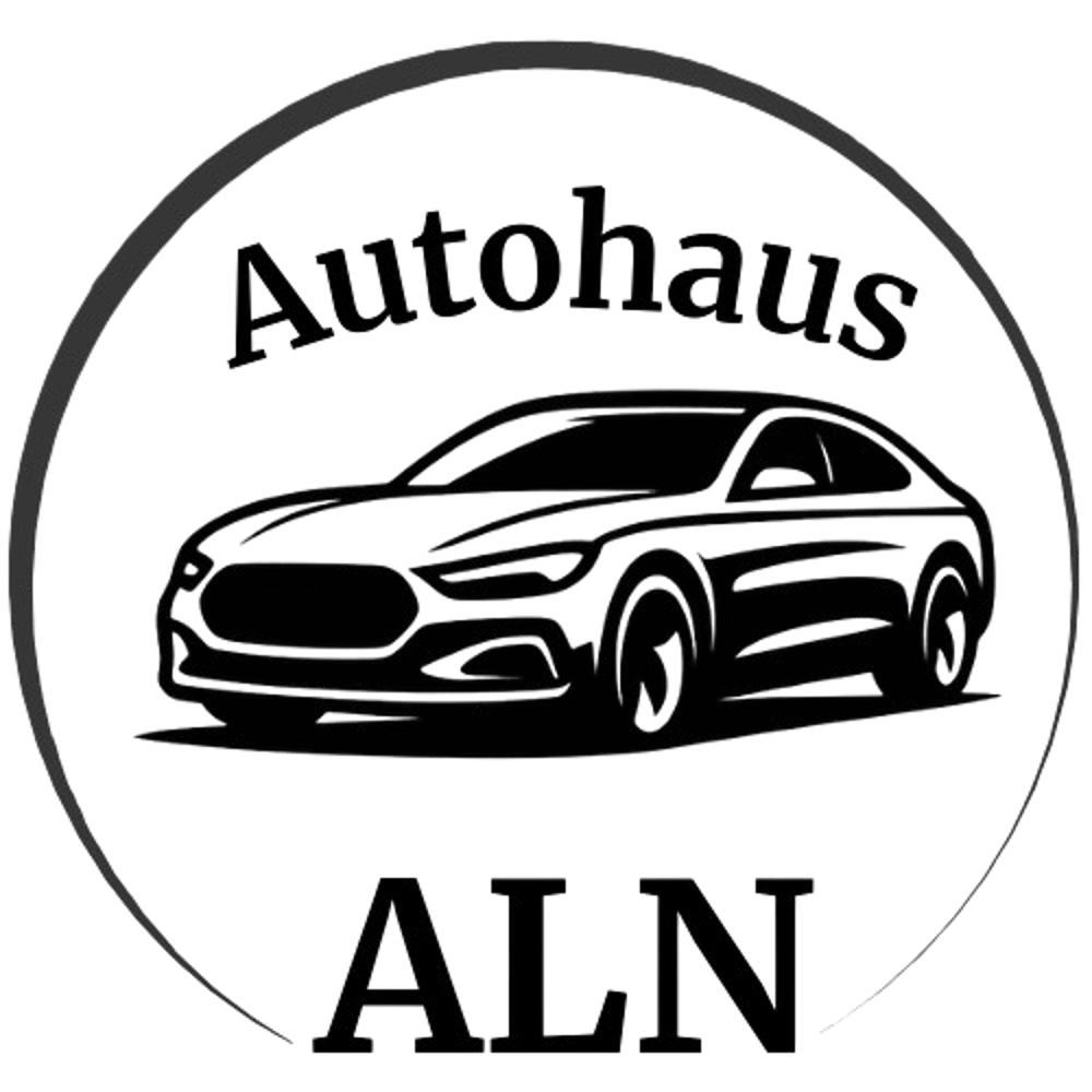 Schwarzes Auto in einem Kreis mit dem Text "Autohaus ALN".