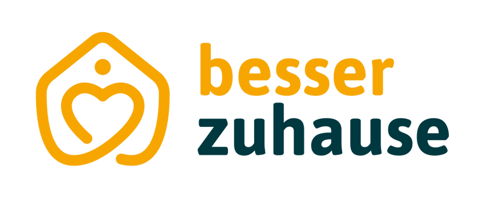 Logo mit einem Hausumriss, der einen stilisierten Menschen mit Herz umschließt und dem Text "besser zuhause".