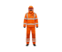 Orangefarbener, reflektierende Schutzkleidung bis 2000/3000 bar mit Kapuze und Visier.