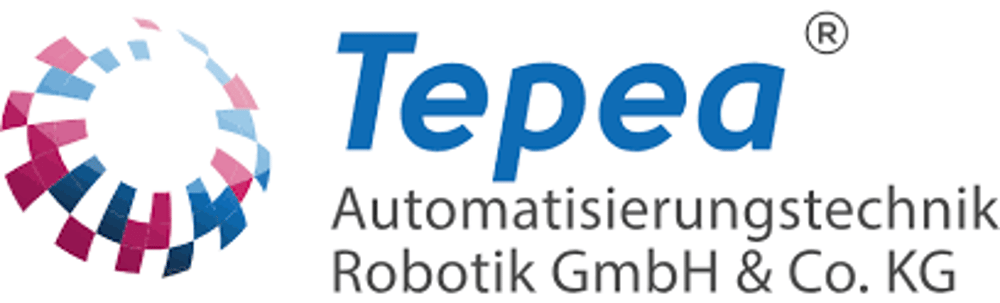 Logo von Tepea Automatisierungstechnik Robotik GmbH & Co. KG mit einem stilisierten blauen und roten Wirbel.