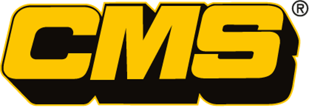 Gelbes CMS-Logo mit schwarzem Schatten und einem registrierten Warenzeichensymbol.