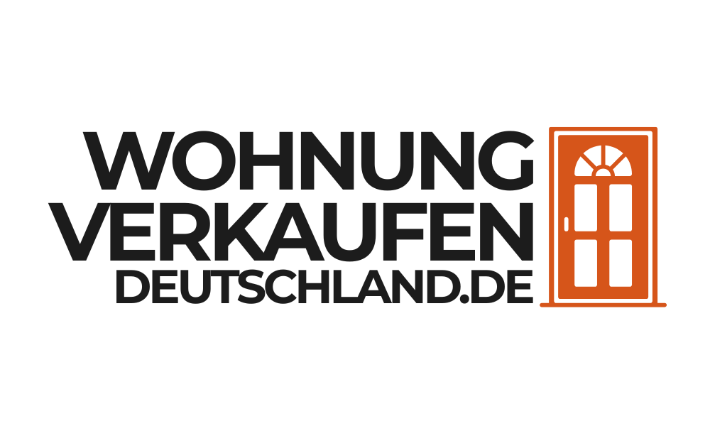 Dunkelblauer Text "IMMOBILIEN VERKAUFEN.DE" mit orangefarbenem Dachsymbol über "IMMOBILIEN" und ".DE"