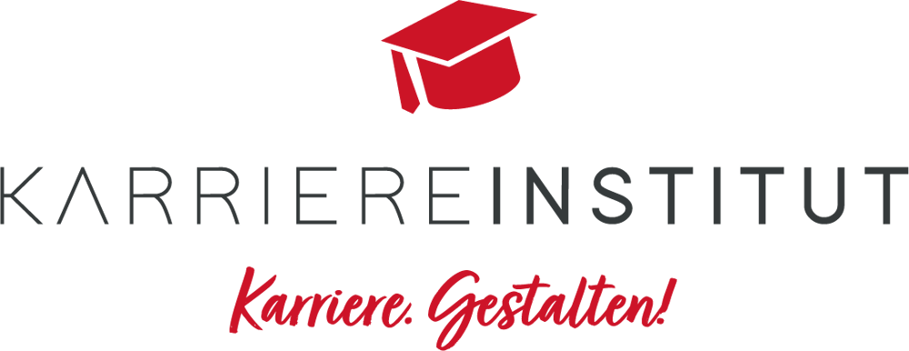 Karriereinstitut-Logo mit rotem Doktorhut und dem Slogan „Karriere Gestalten!“ auf grünem Hintergrund.