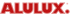 Rotes ALULUX-Logo mit weißer Umrandung auf dunkelgrünem Hintergrund.