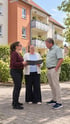Planbesprechung vor Mehrfamilienhaus