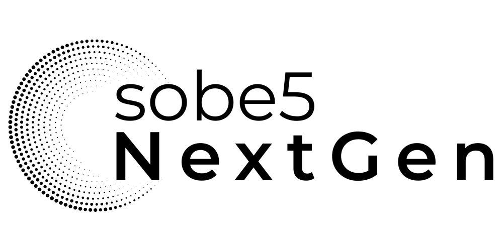 Schwarzes sobe5 NextGen Logo mit einem gepunkteten C-förmigen Halbkreis links.