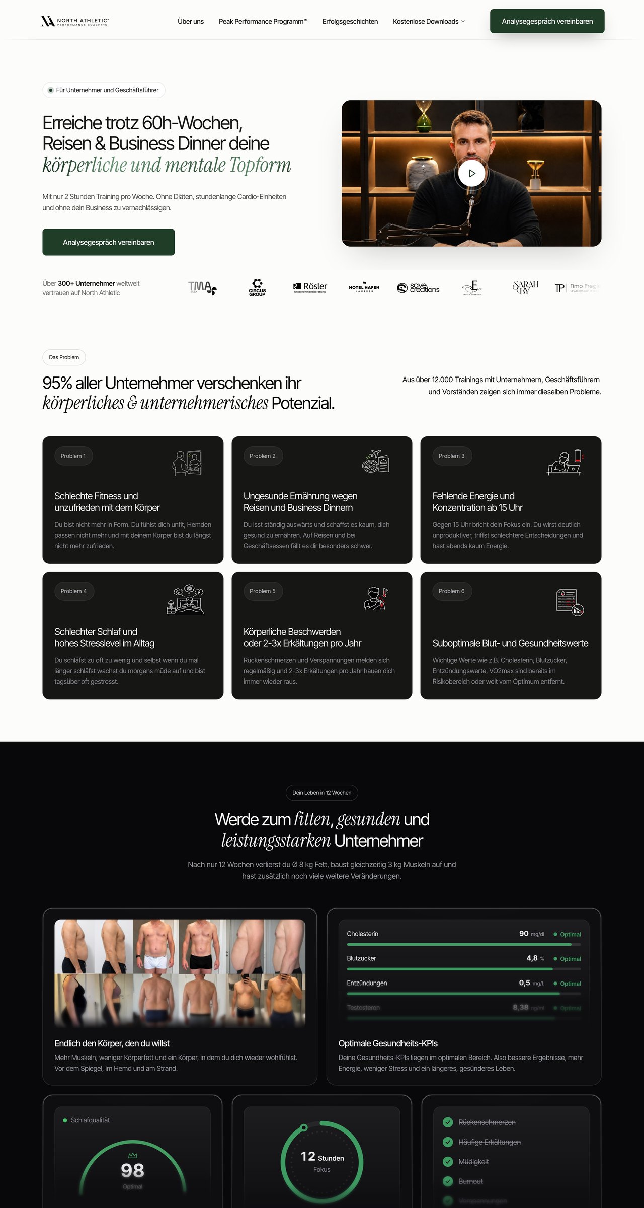 North Athletic website, first three screens