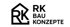 Schwarzes Logo "RK BAU KONZEPTE" in einem Hausumriss auf dunkelgrünem Hintergrund.