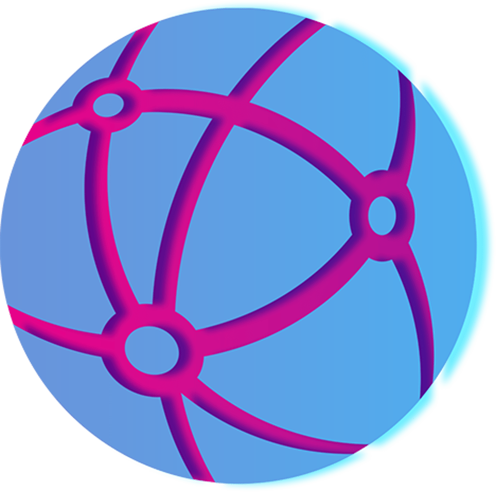Blaue Kugel mit einem rosa Netzwerk von Linien und Kreisen, die sich über die Oberfläche verbinden.