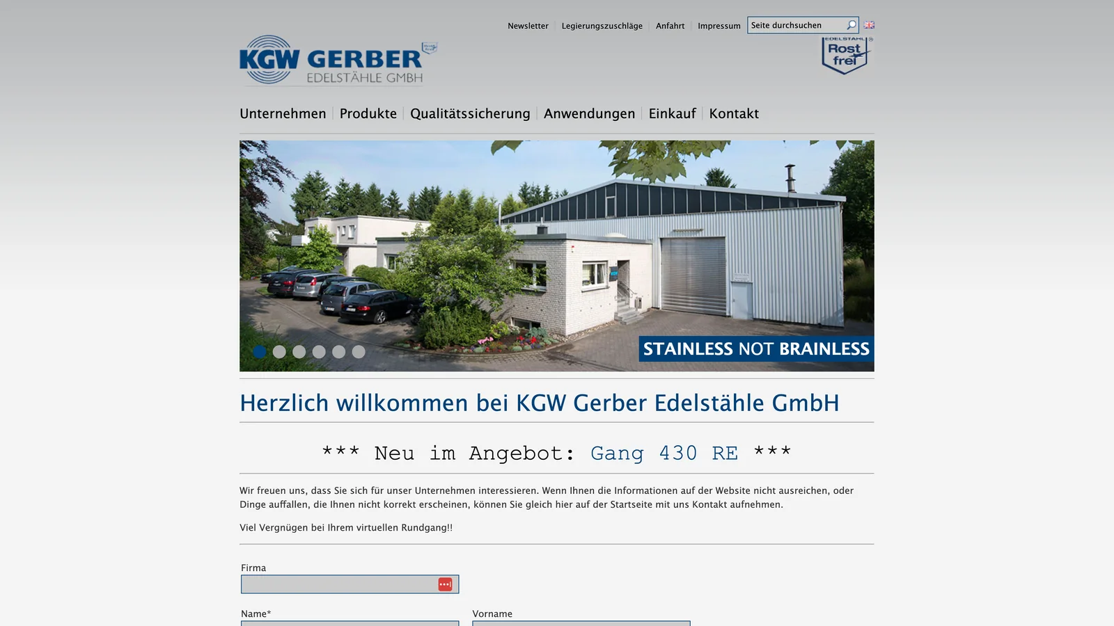 Startseite von KGW Gerber Edelstähle vor dem Relaunch