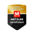 Wappen-Logo VDM10 Premium Partner und Metzler zertifiziert in Gold und Schwarz mit rotem M-Symbol.
