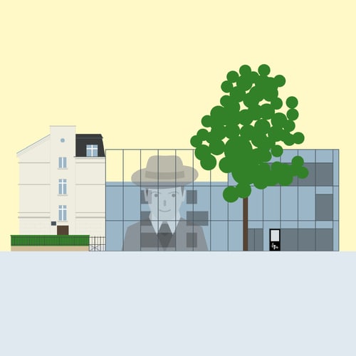 Illustration des August Macke Hauses in Bonn mit Baum und Glasfassade