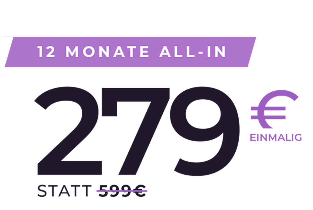 Christmas Special: 12 Monate All-In für einmalig 279€ statt 599€. Nur für kurze Zeit.