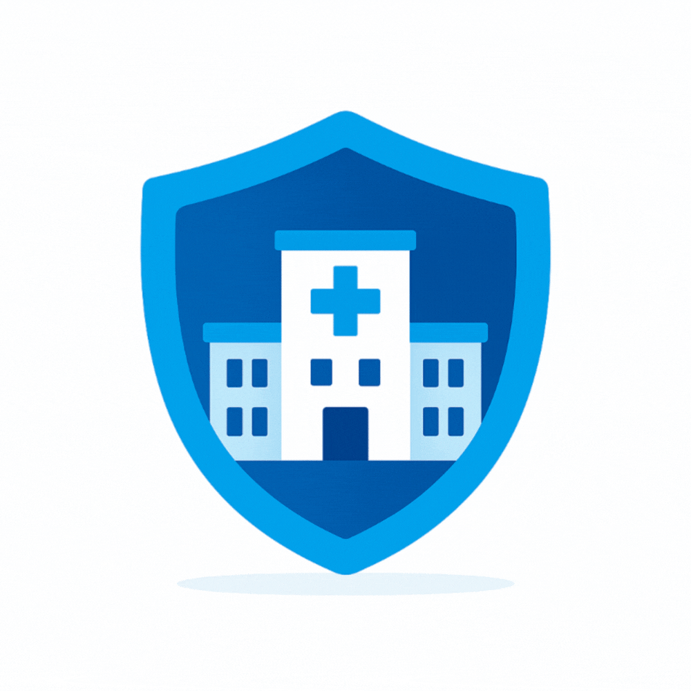 Blaues Zusatzwerk Schild Logo mit einem Krankenhaus - Krankenhauszusatzvericherung