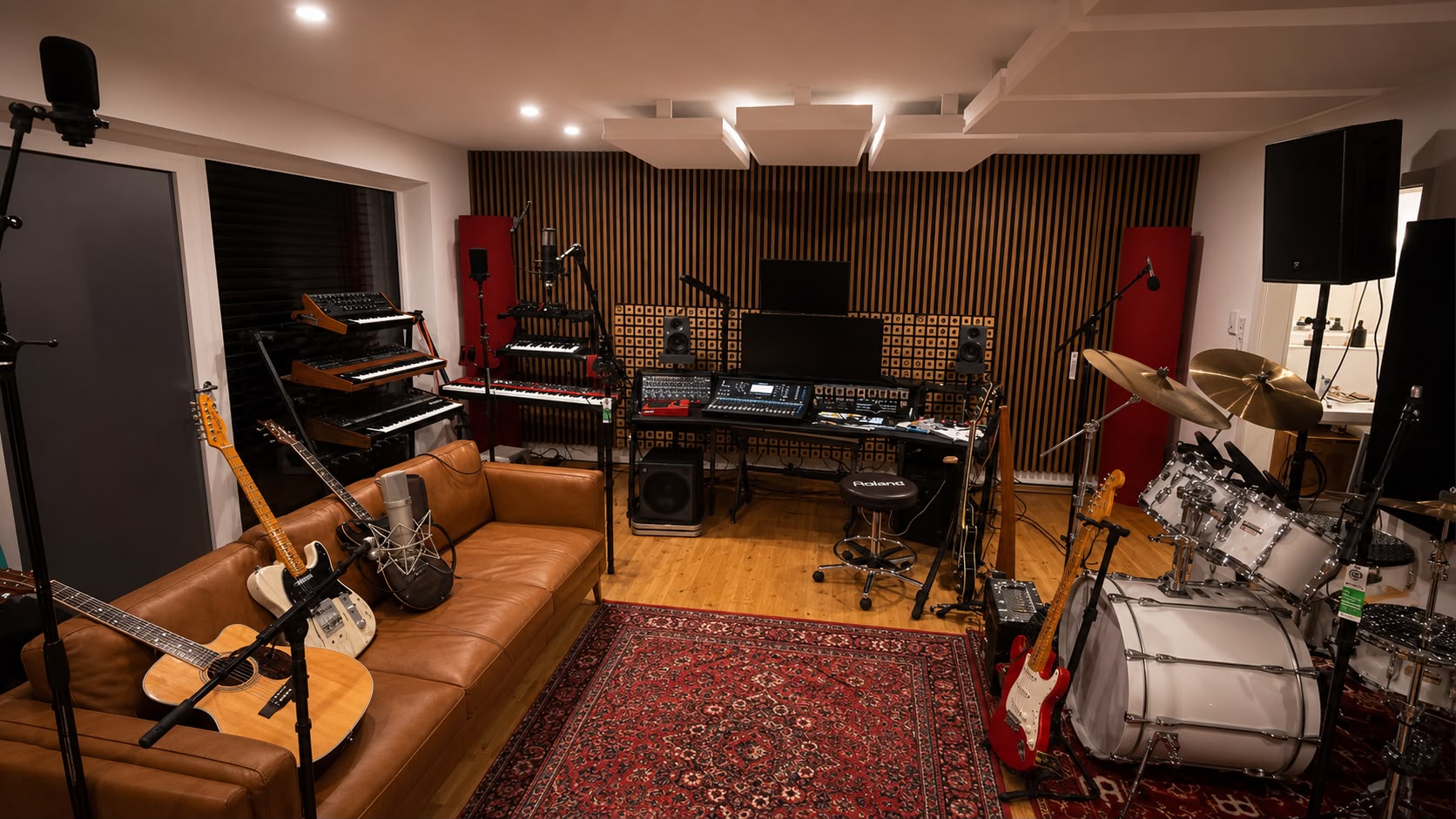 Tonstudio von Phil Ruthmann mit Gitarren und Mischpult