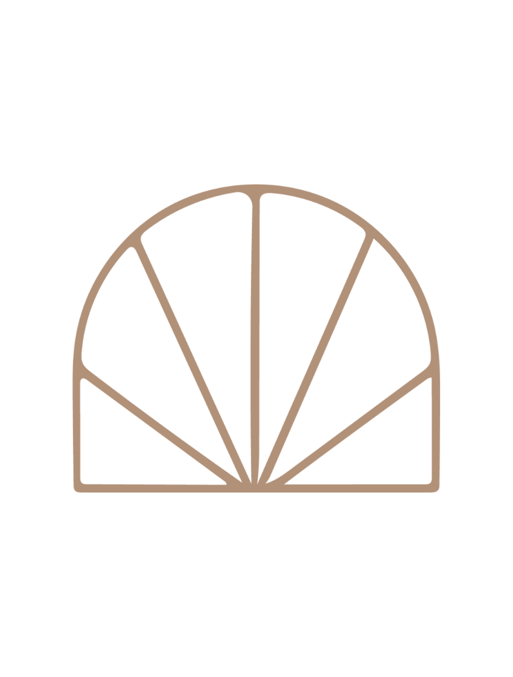 Ein Halbkreis mit fünf vertikalen Linien, die vom unteren Mittelpunkt ausstrahlen.