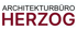 ARCHITEKTURBÜRO HERZOG Logo in Schwarz und Rot auf Weiß.