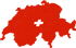 Umrisskarte der Schweiz in Rot mit einem weißen Schweizerkreuz in der Mitte.