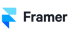 Das Framer-Logo zeigt einen blauen, abstrakten Buchstaben "F" und das Wort "Framer" in dunklen Großbuchstaben.