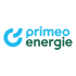 Logo von Primeo Energie mit blauem Symbol und Schriftzug auf schwarzem Hintergrund.