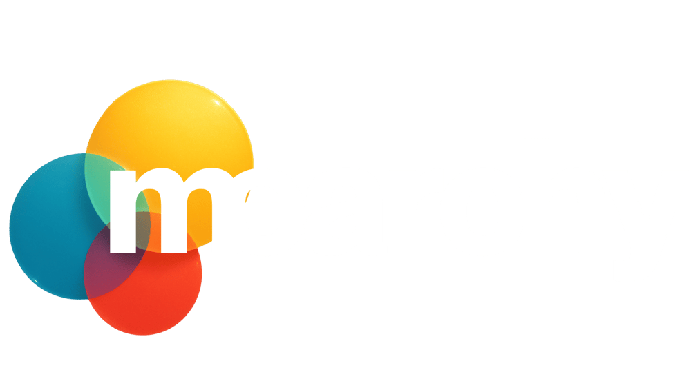 Das Mearchy-Logo zeigt drei überlappende Kreise in Gelb, Blau und Rot, die den Text "mearchy" in Weiß überlagern.