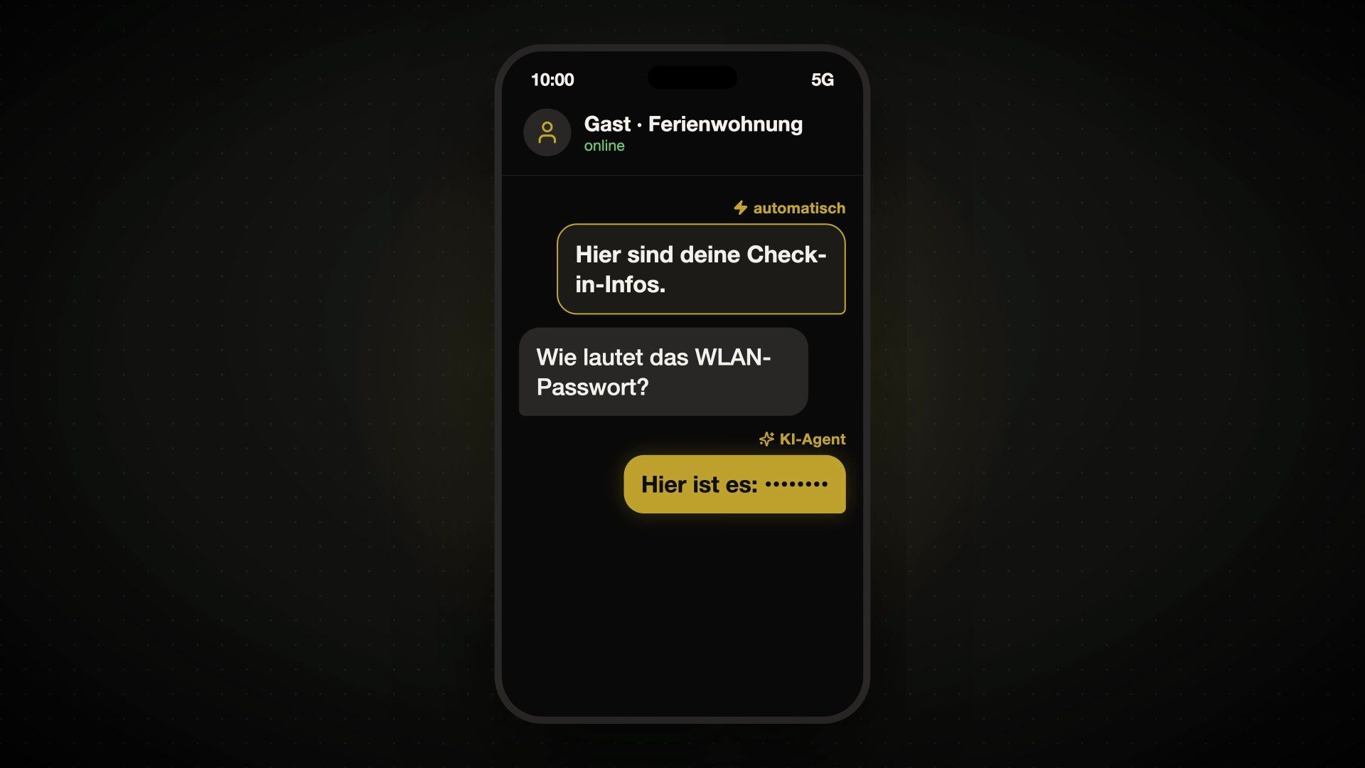 Grafik aus dem Video: Der KI-Agent beantwortet Gastfragen automatisch im Chat