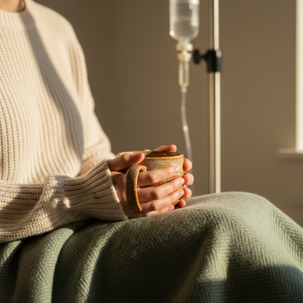 Kaffee und Decke während der Infusion